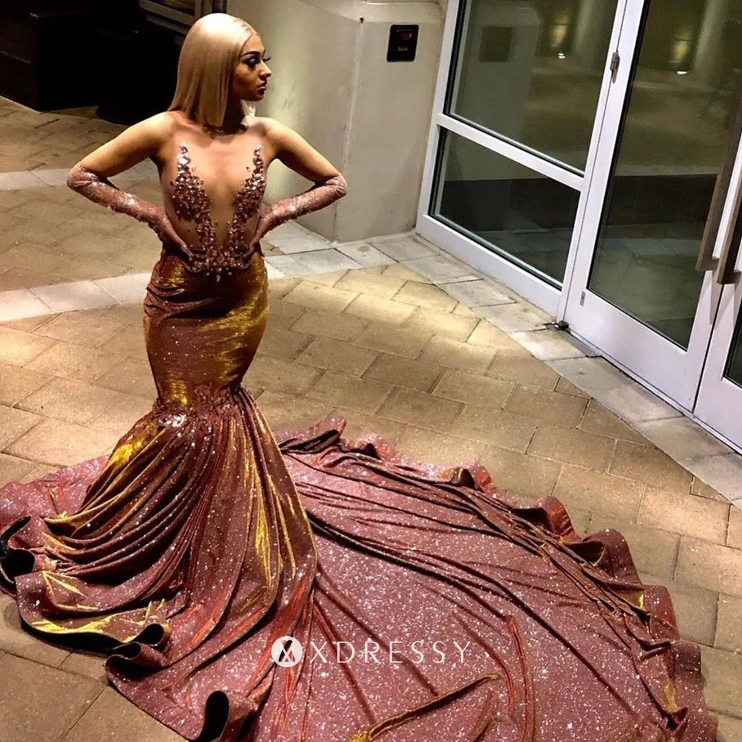 trumpet long train shiny brick glitter prom dress trumpet long train shiny brick glitter prom dress