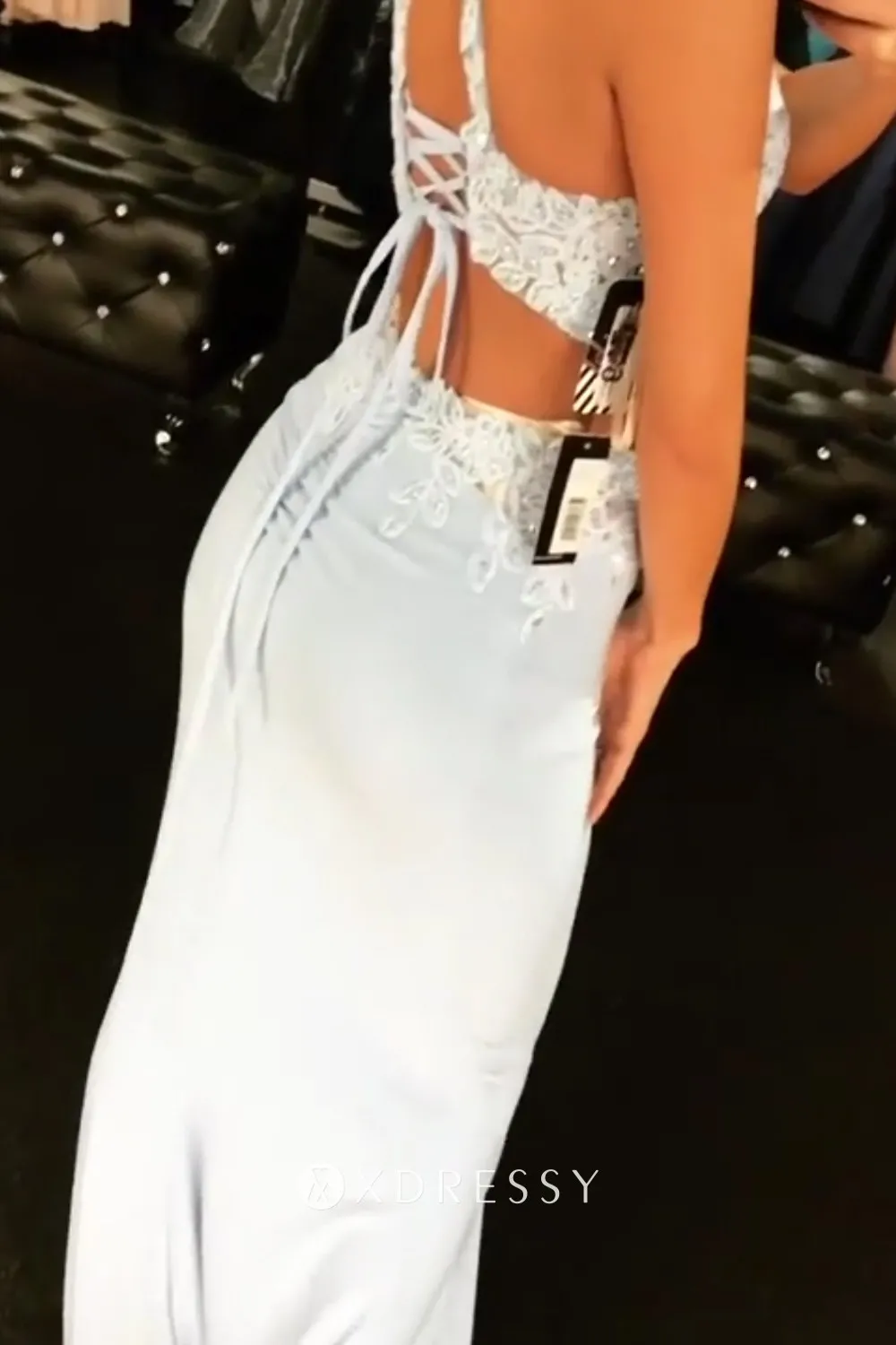 strappy back two piece white lace spandex mermaid prom dress strappy back two piece white lace spandex mermaid prom dress