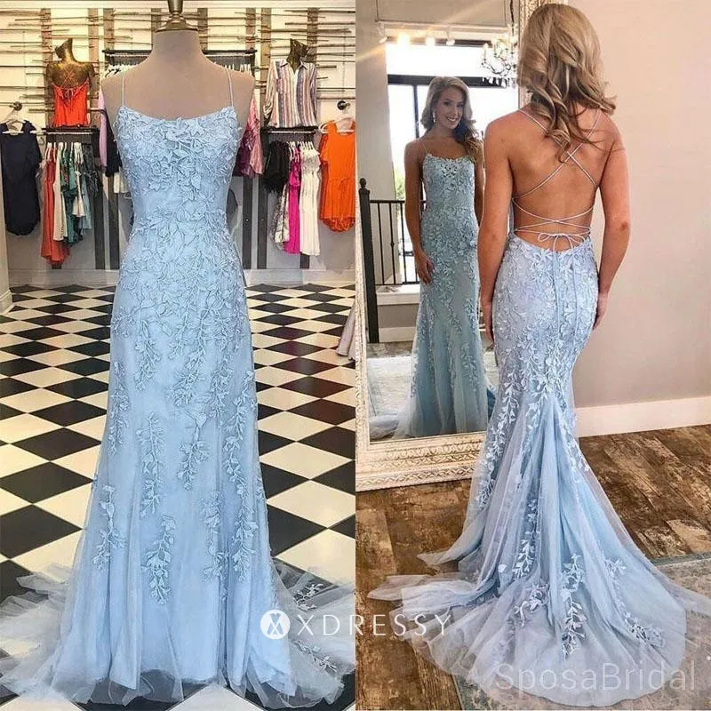 blue lace tulle simple A line long prom dress blue lace tulle simple A line long prom dress
