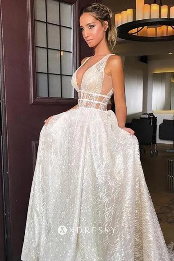 ivory glitter plunging neck sleeveless prom dress ivory glitter plunging neck sleeveless prom dress