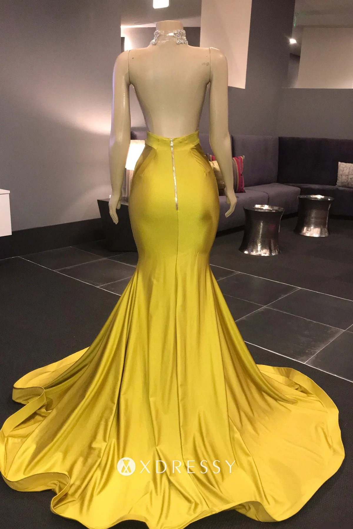 backless beaded sheer bodice mango yellow mermaid prom gown backless beaded sheer bodice mango yellow mermaid prom gown