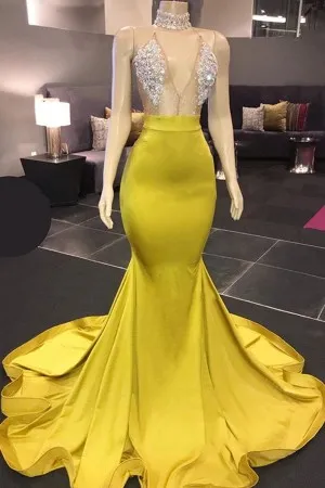 beaded sheer bodice mango yellow mermaid prom gown