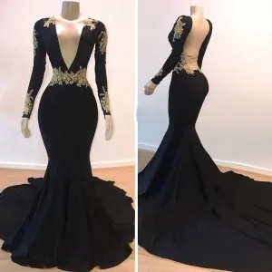 backless gold lace black spandex mermaid prom gown