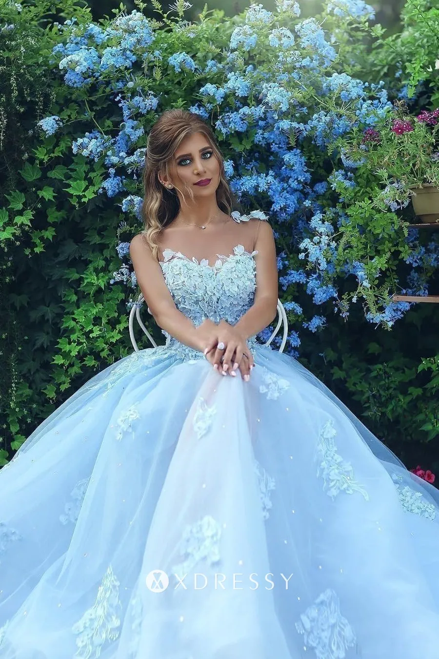 illusion sweetheart sky blue lace tulle sweetheart engagement dress