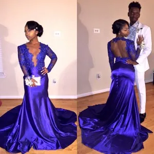 plunging neck open back royal african american dress