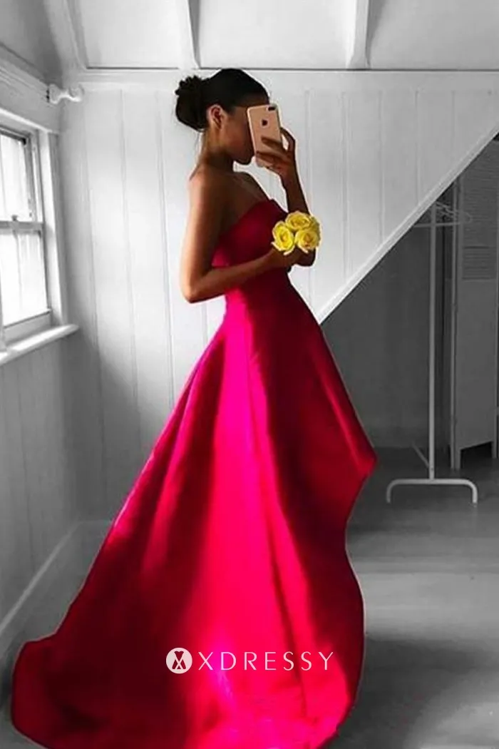 lipstick red high low fashion prom dress with short train