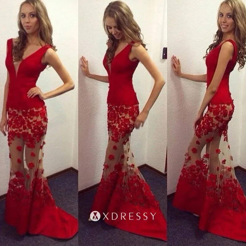 sheer floral skirt red satin mermaid prom dress sheer floral skirt red satin mermaid prom dress