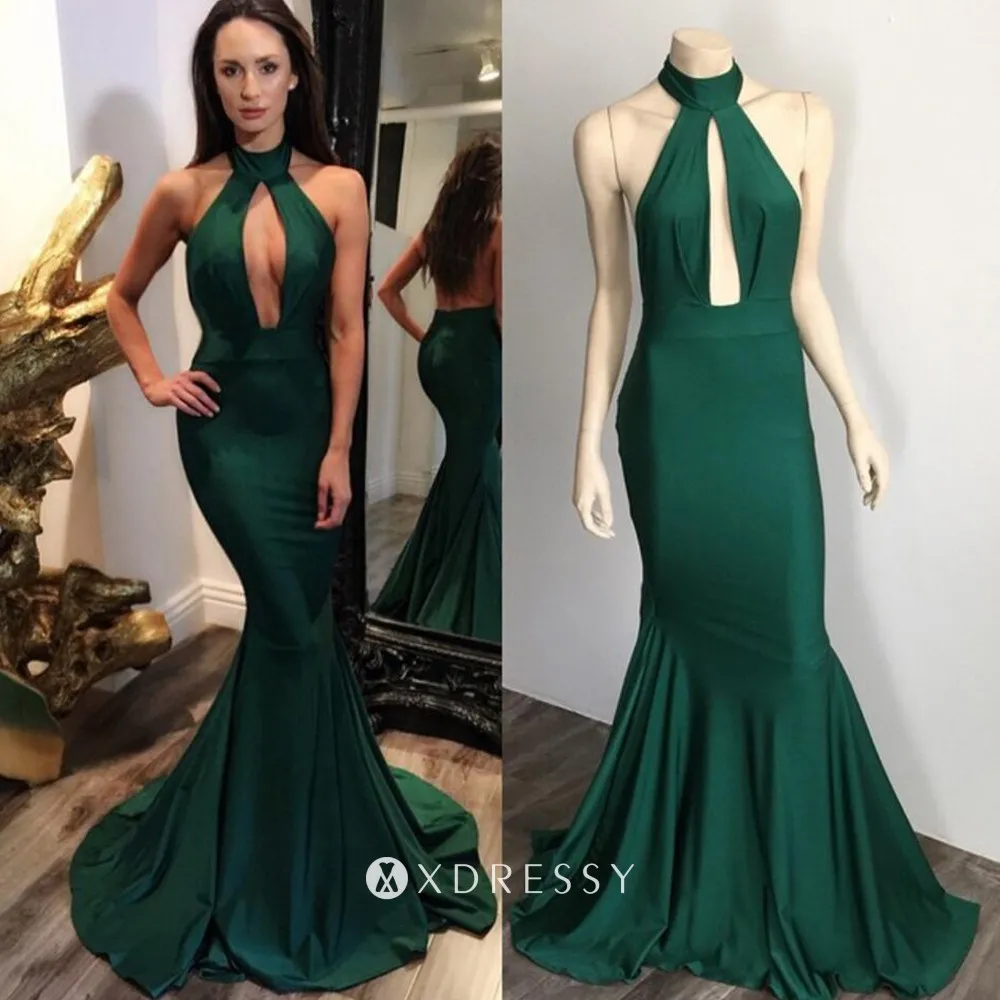 dark green spandex halter neck keyhole prom dress dark green spandex halter neck keyhole prom dress