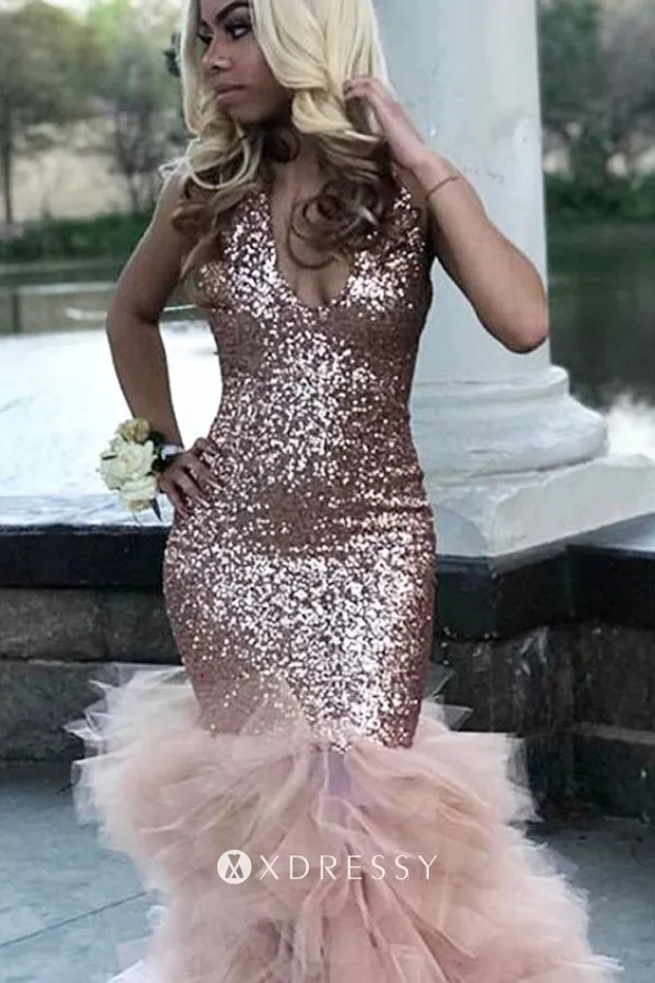 Halter Neck Nude Sequin \u0026 Tiered Tulle 