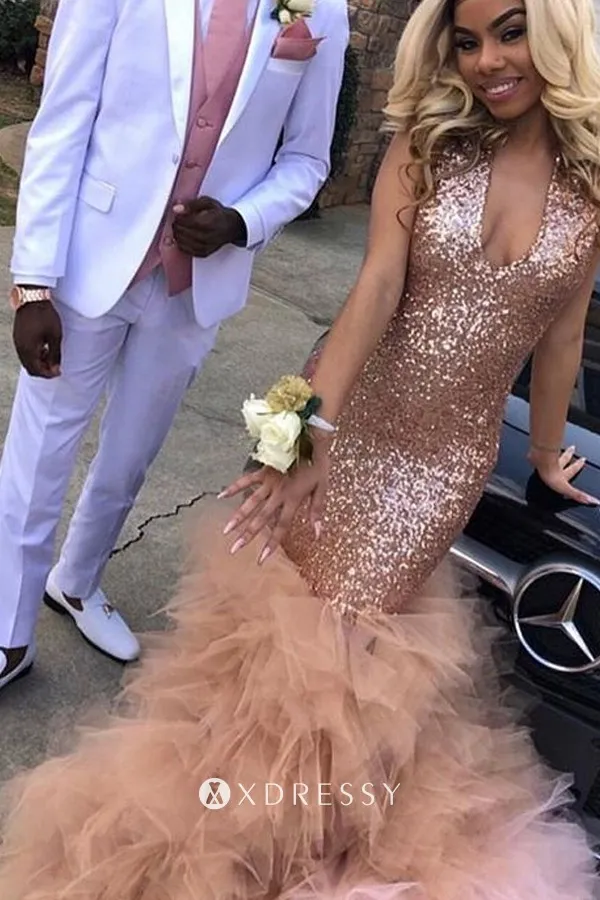 nude sequin tiered tulle prom dress with medium train nude sequin tiered tulle prom dress with medium train
