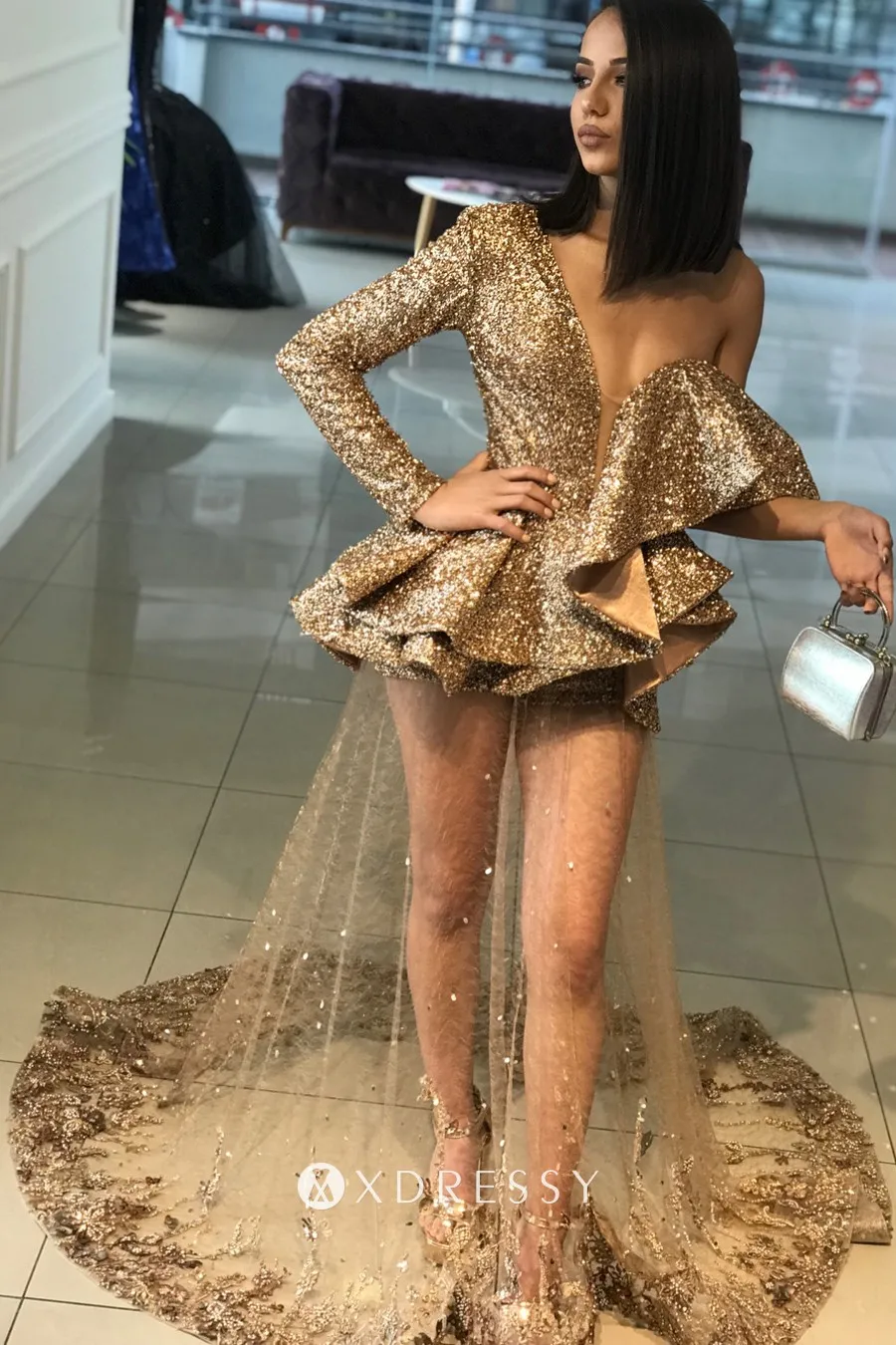 gold shiny dress