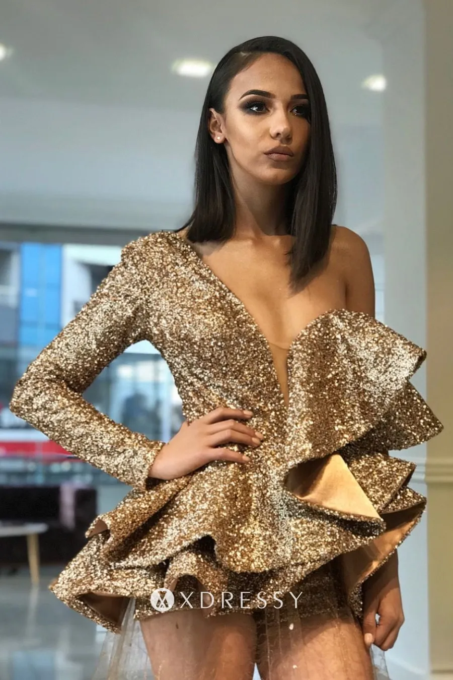 ruffled gold sequin sheer tulle prom dress ruffled gold sequin sheer tulle prom dress