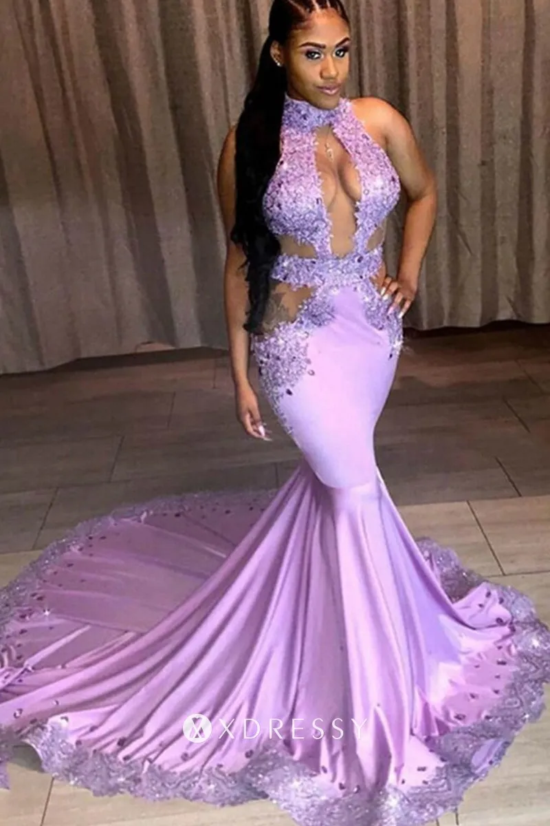 lilac satin prom dress