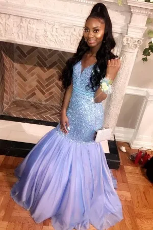 blue prom dress with diamonds