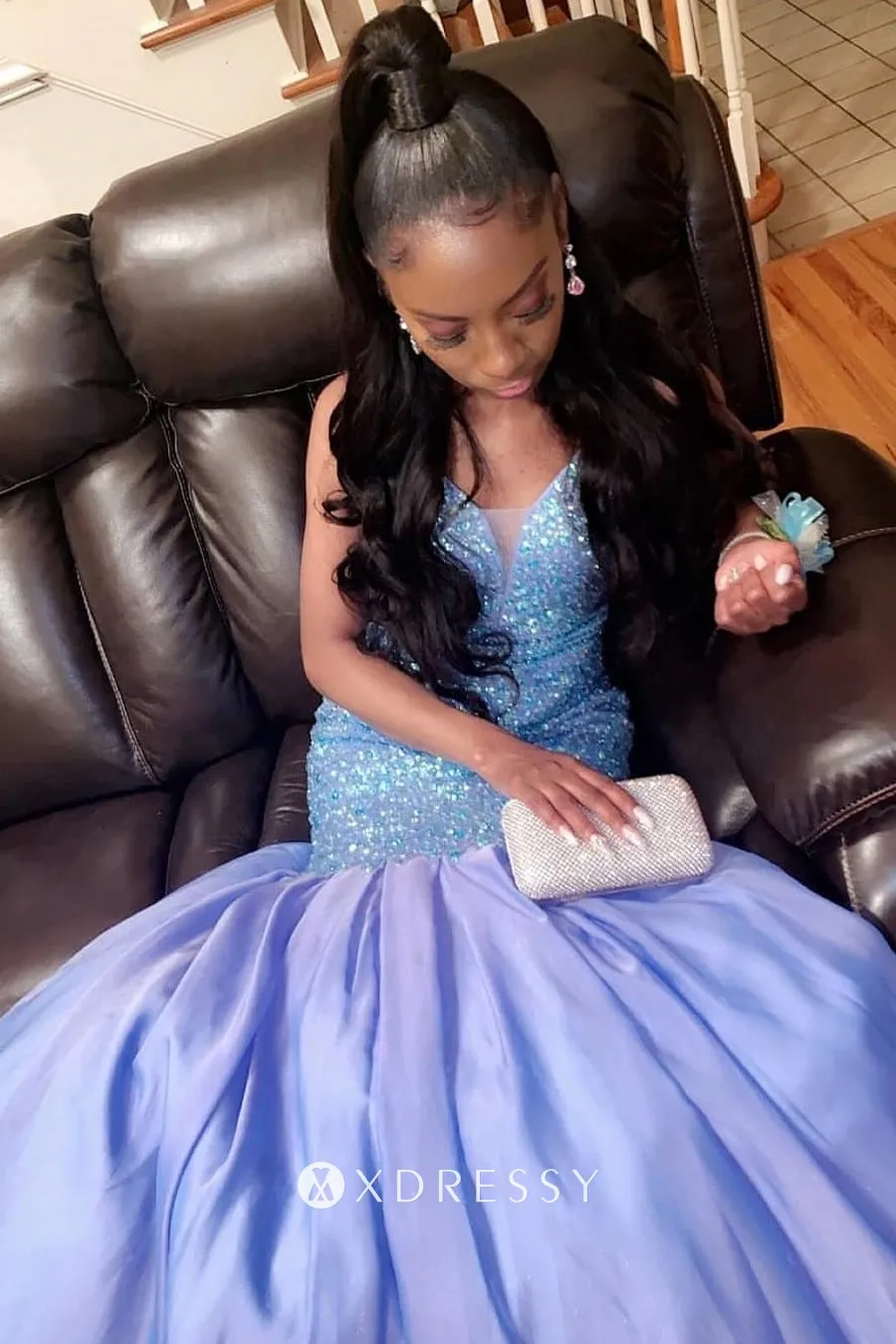 diamonds beads embellished bodice lavender trumpet prom dress diamonds beads embellished bodice lavender trumpet prom dress