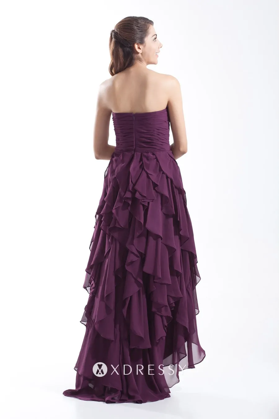 high low tiered ruffled purple chiffon unique prom gown high low tiered ruffled purple chiffon unique prom gown