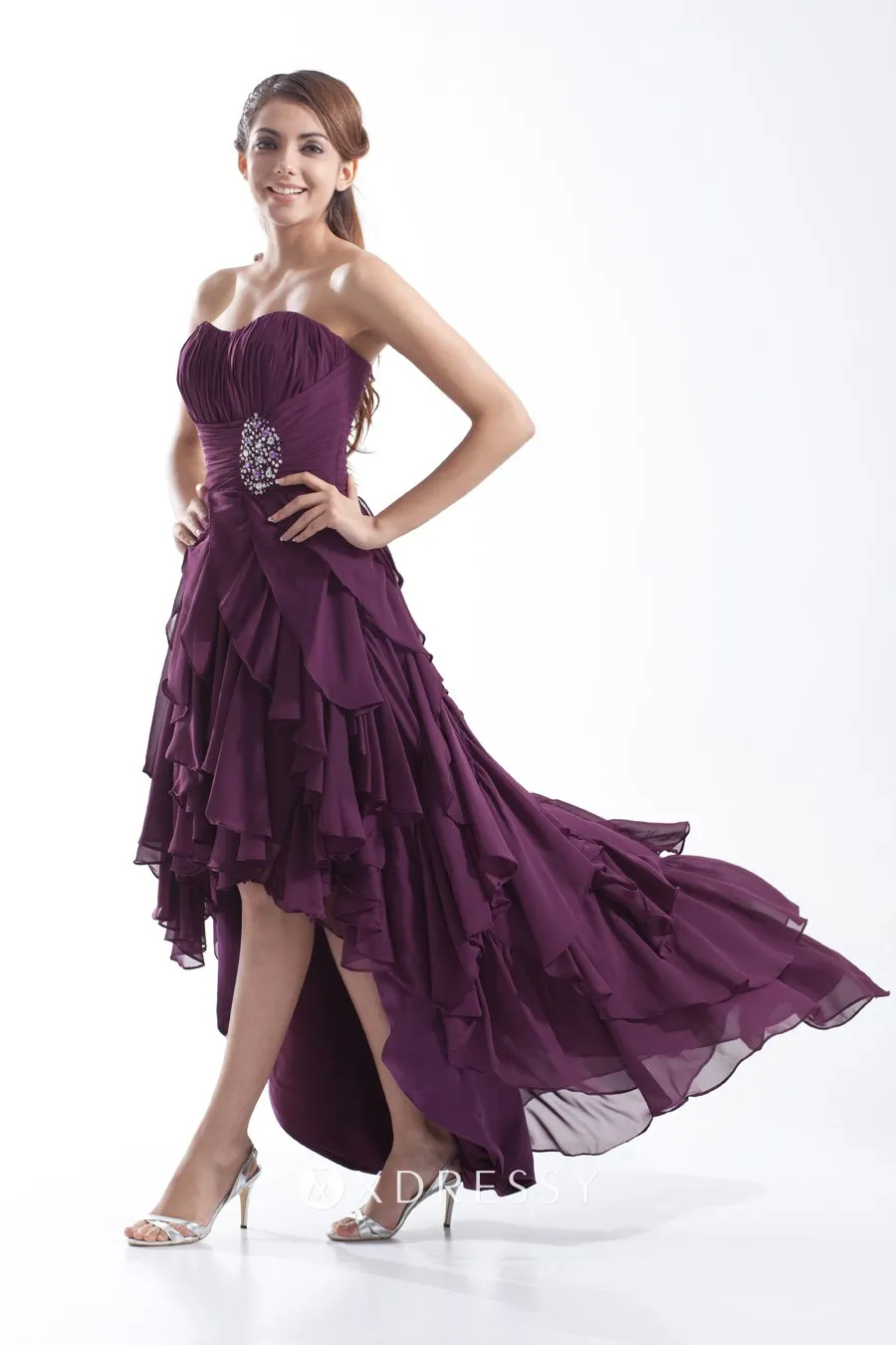 pleated bodice high low ruffled purple unique prom gown pleated bodice high low ruffled purple unique prom gown