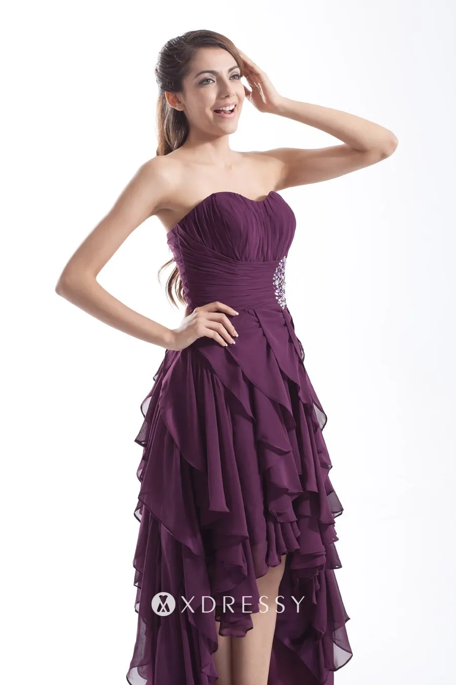 sweetheart high low ruffled purple unique prom gown sweetheart high low ruffled purple unique prom gown