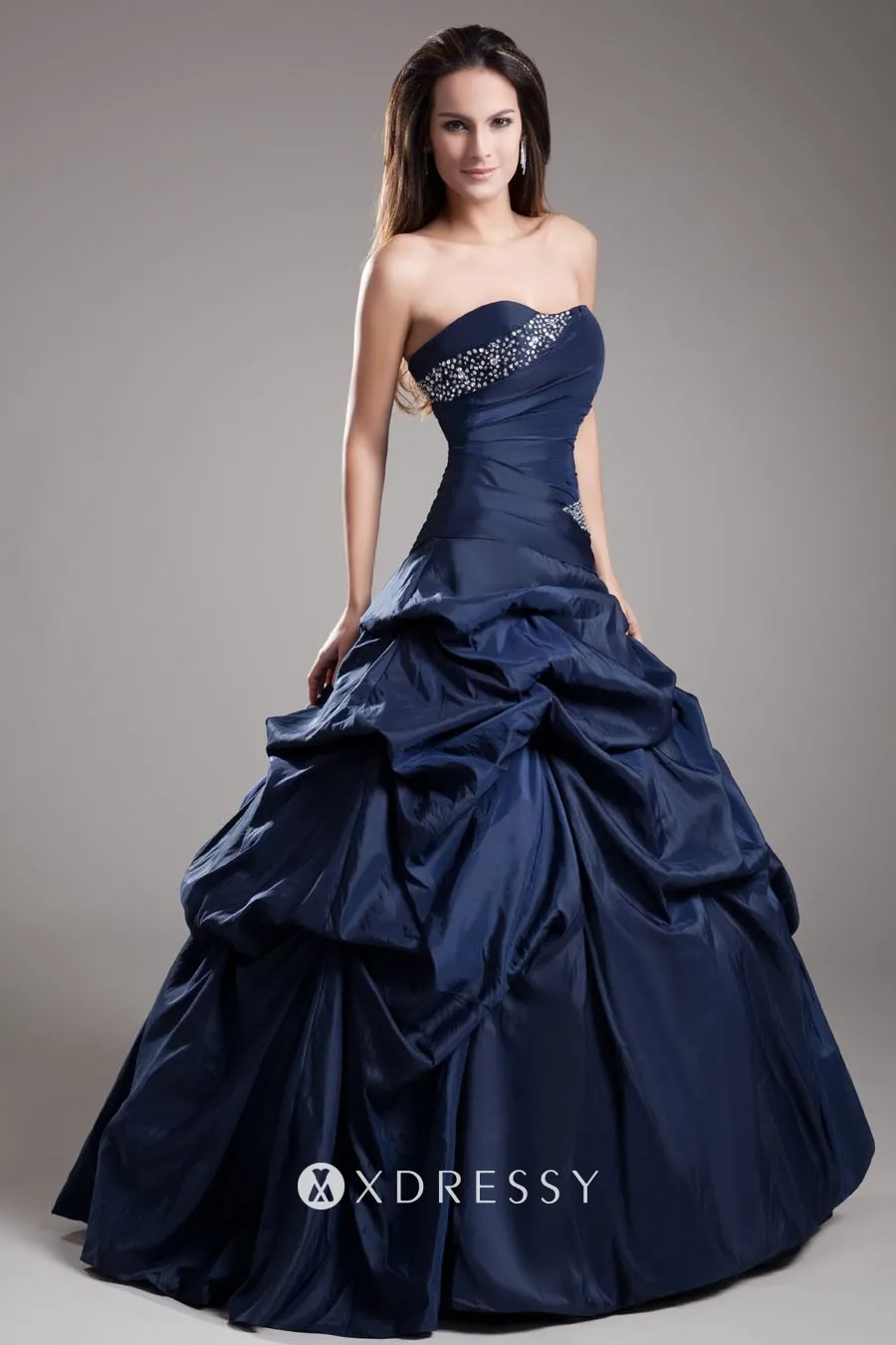 navy satin beaded pick up skirt Quinceaera ball gown navy satin beaded pick up skirt Quinceaera ball gown