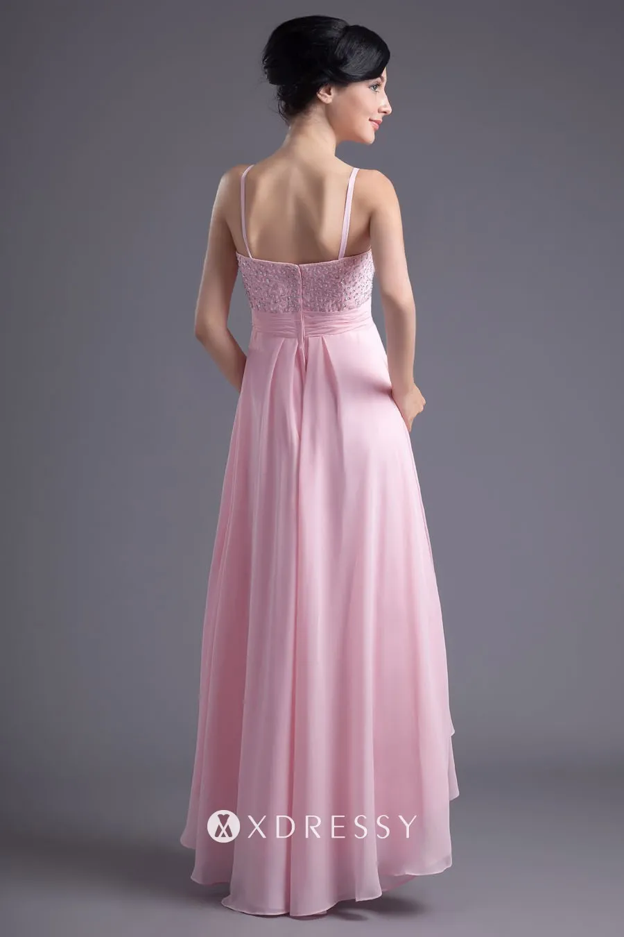 low back beaded bodice high low chiffon skirt prom dress low back beaded bodice high low chiffon skirt prom dress