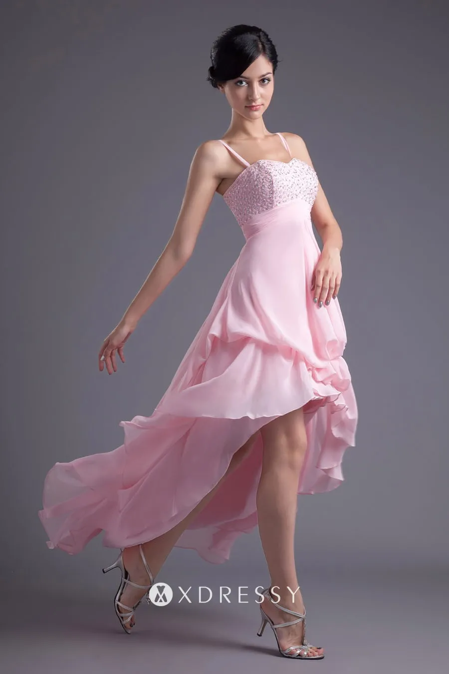 spaghetti straps beaded bodice high low chiffon skirt prom dress spaghetti straps beaded bodice high low chiffon skirt prom dress
