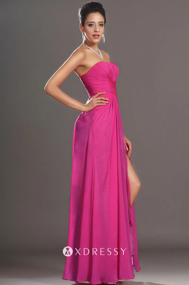 fuchsia chiffon empire waist strapless high slit prom gown fuchsia chiffon empire waist strapless high slit prom gown