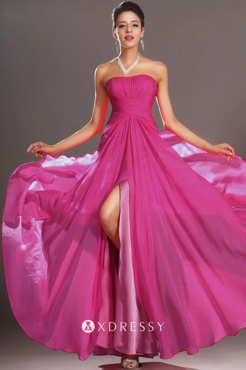 high slit empire waist strapless fuchsia prom gown high slit empire waist strapless fuchsia prom gown
