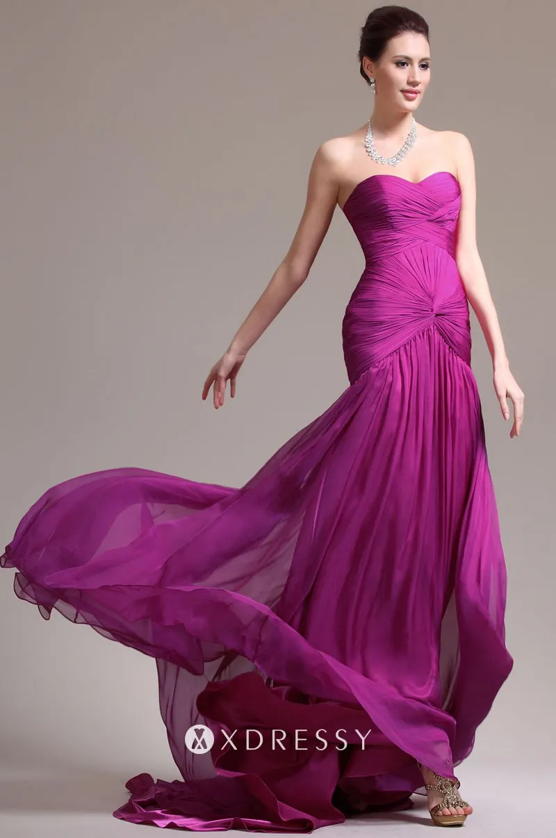 twisted pleated magenta long prom dress