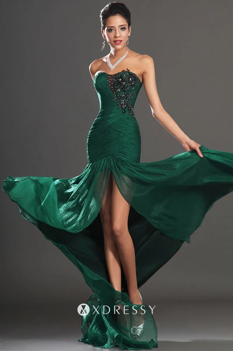 strapless slit pleated green prom dress strapless slit pleated green prom dress