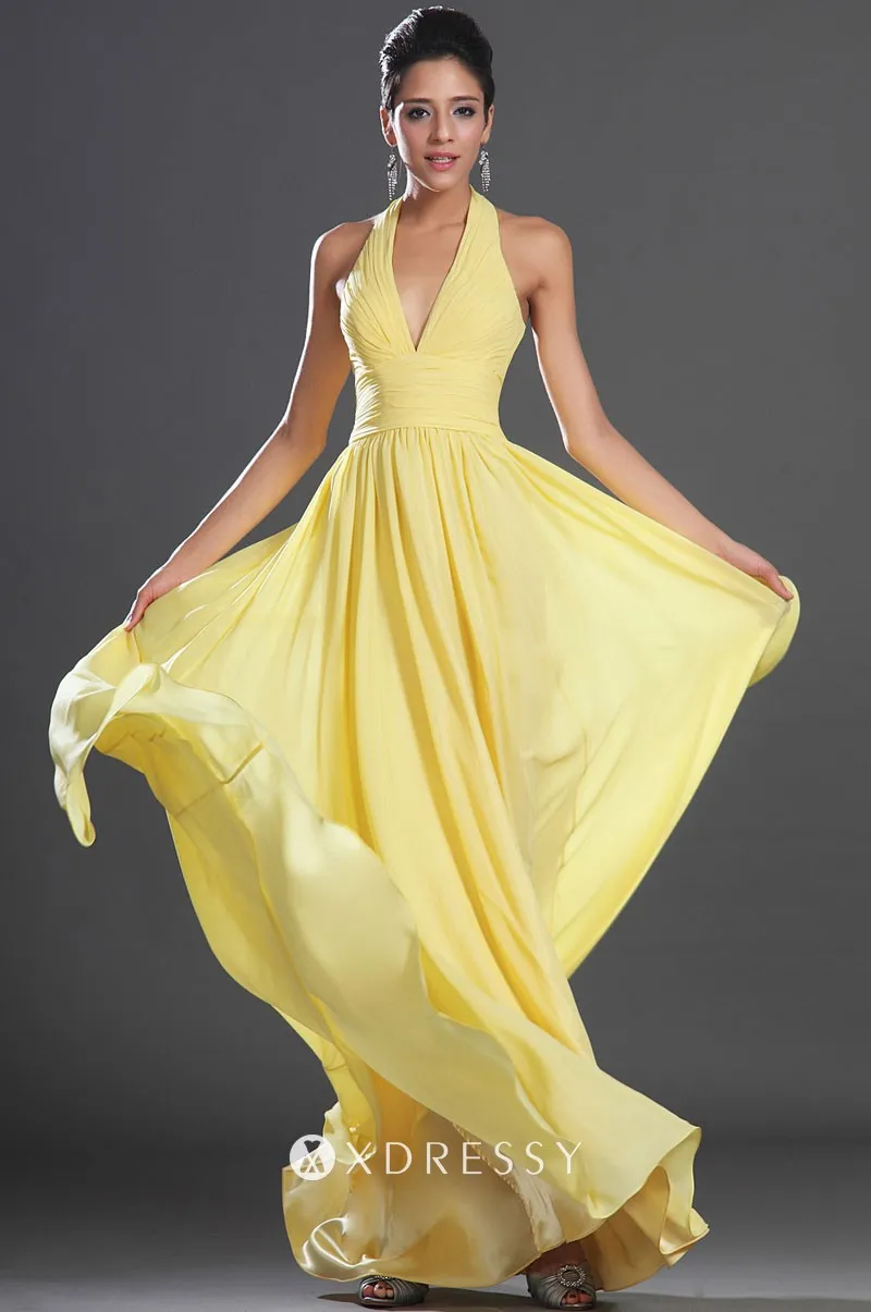 yellow halter neck dress