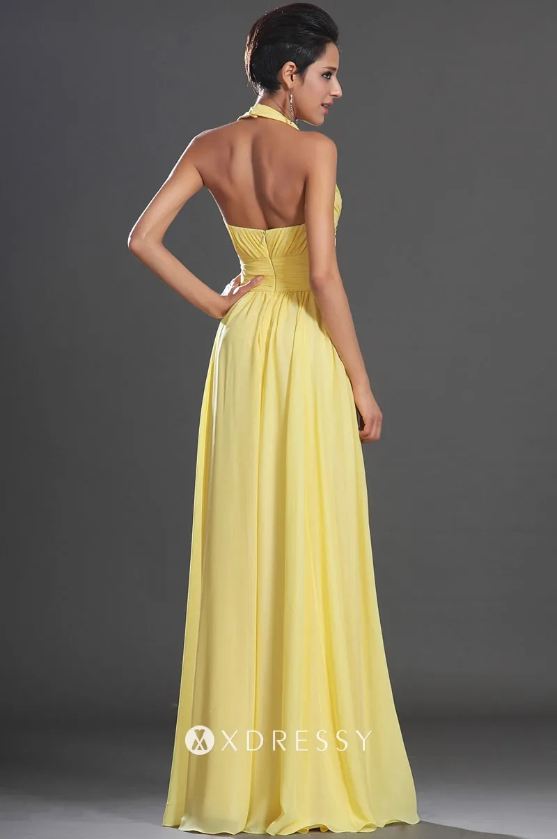 low back pleated yellow chiffon prom dress low back pleated yellow chiffon prom dress