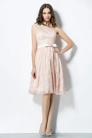 floral blush lace short A line bridesmaid dress