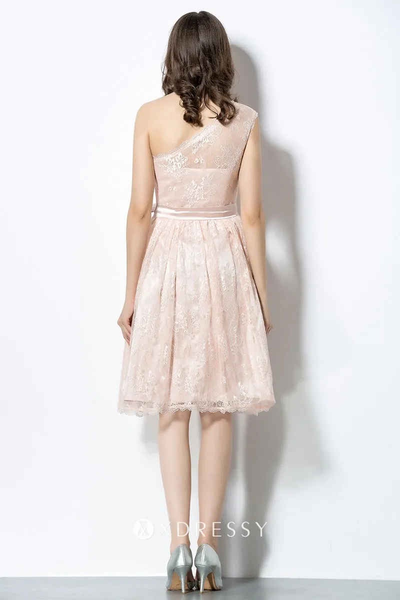 knee length floral blush lace A line bridesmaid dress