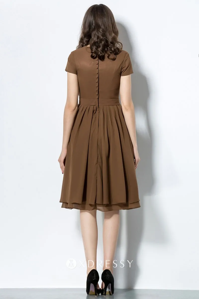 closed back short sleeve knee length coffee bridesmaid dress closed back short sleeve knee length coffee bridesmaid dress