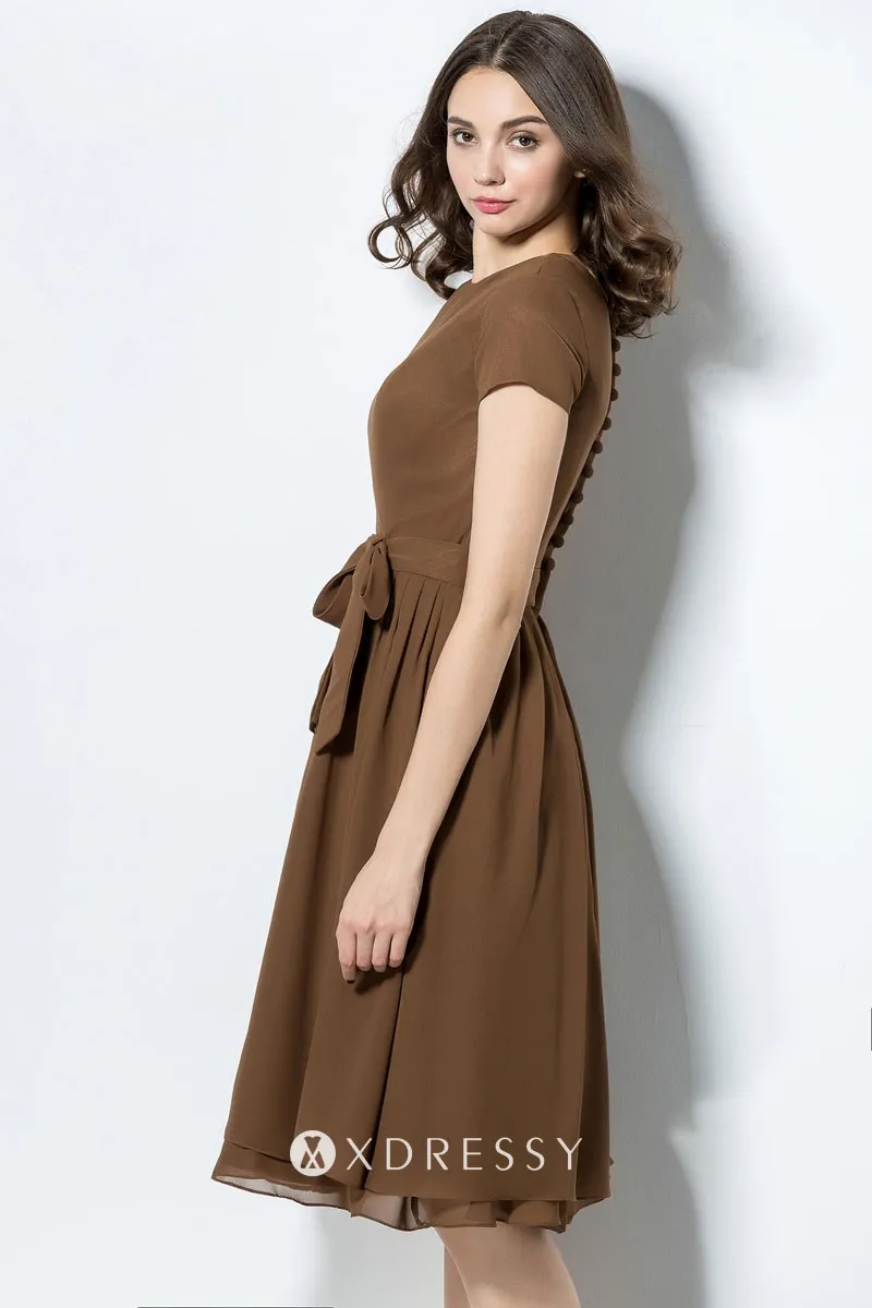 jewel neck short sleeve knee length coffee bridesmaid dress jewel neck short sleeve knee length coffee bridesmaid dress