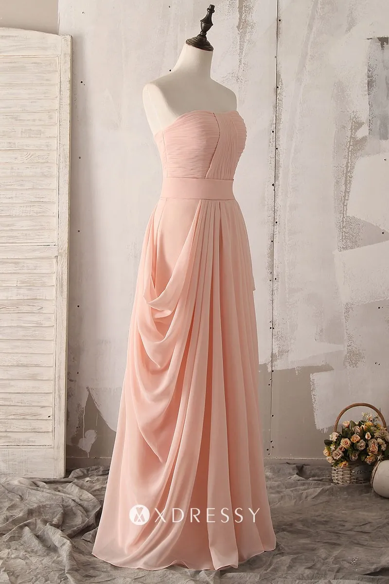 strapless ruched bodice draped pink chiffon bridesmaid dress strapless ruched bodice draped pink chiffon bridesmaid dress