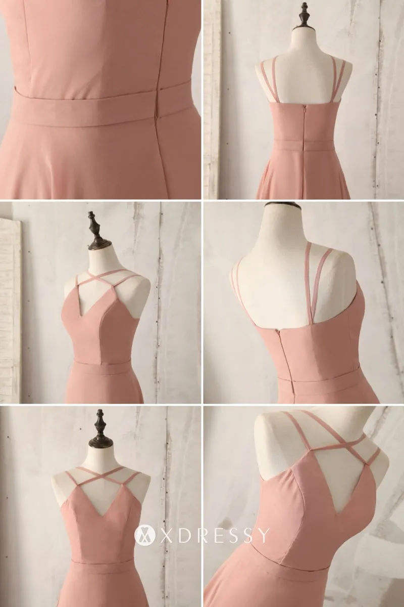 criss cross straps pink chiffon A line bridesmaid gown criss cross straps pink chiffon A line bridesmaid gown