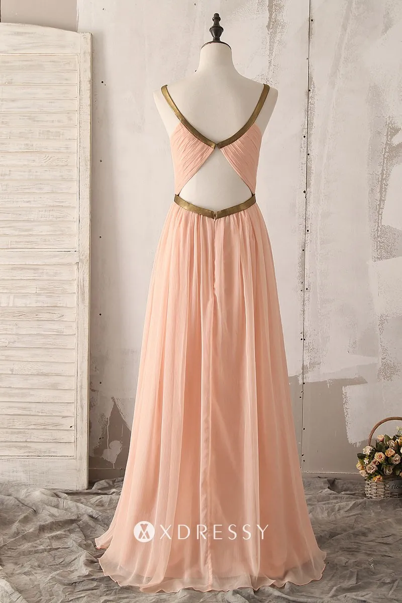 keyhole back peach pleated chiffon gold strap bridesmaid dress keyhole back peach pleated chiffon gold strap bridesmaid dress