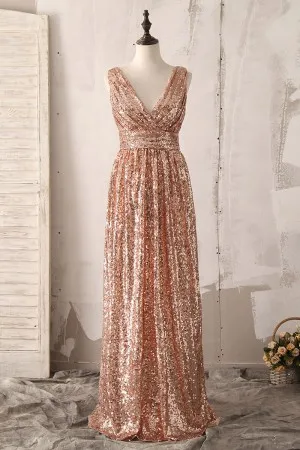 sparkly gold sequin floor length bridesmaid dress