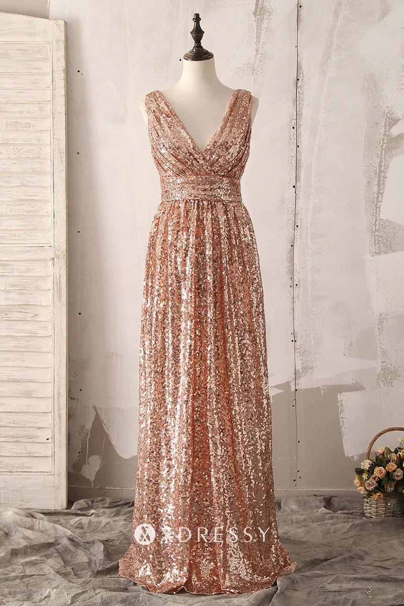 sparkly gold sequin floor length bridesmaid dress