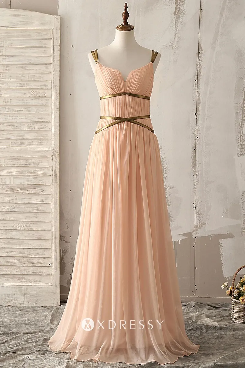 gold straps peach chiffon pleated bridesmaid dress gold straps peach chiffon pleated bridesmaid dress