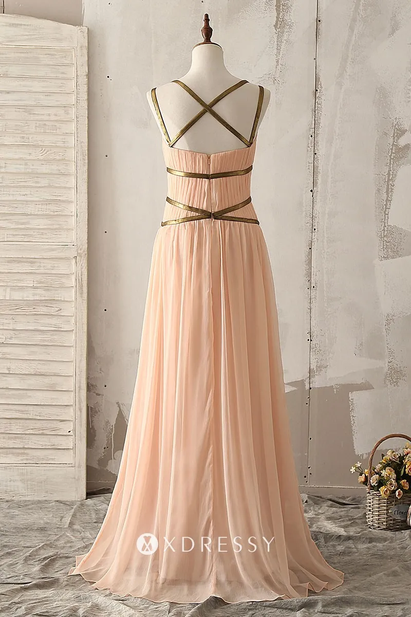 low back gold straps peach chiffon pleated bridesmaid dress low back gold straps peach chiffon pleated bridesmaid dress