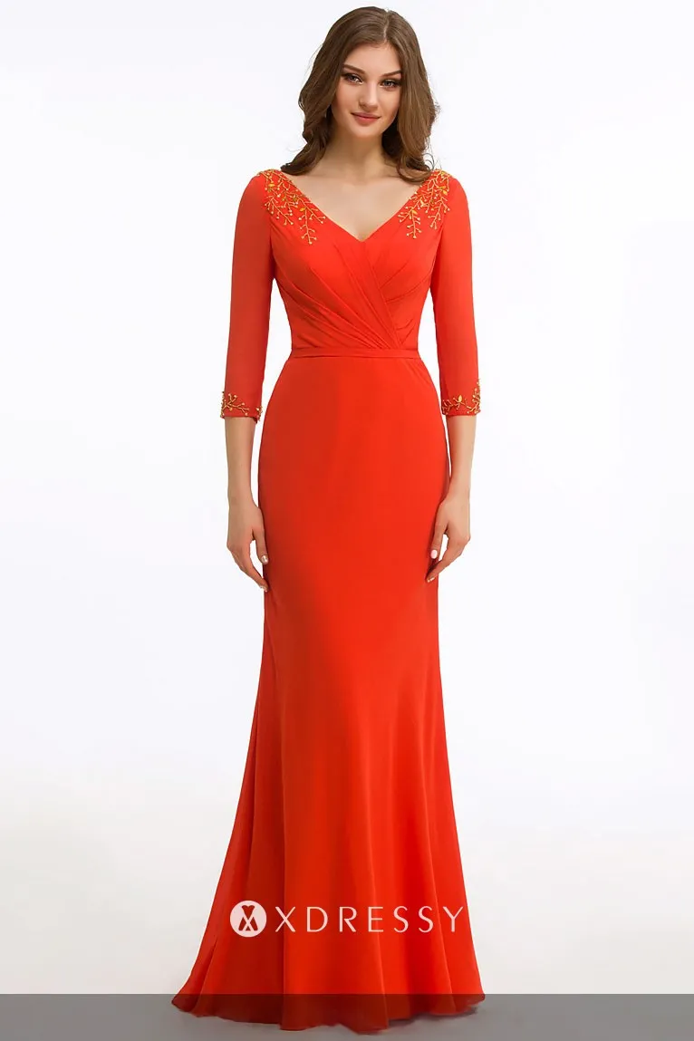 34 sleeve V neck red mother of the bride dress 34 sleeve V neck red mother of the bride dress
