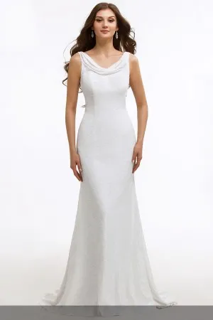cowl neck glitter white mother of the bride dress