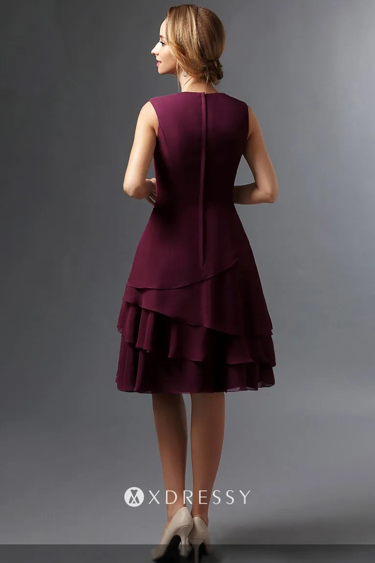 burgundy chiffon knee length mother gown with jacket