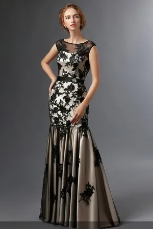 black lace appliqued trumpet unique mother dress