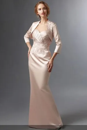 34 sleeve jacket champagne satin long mother gown