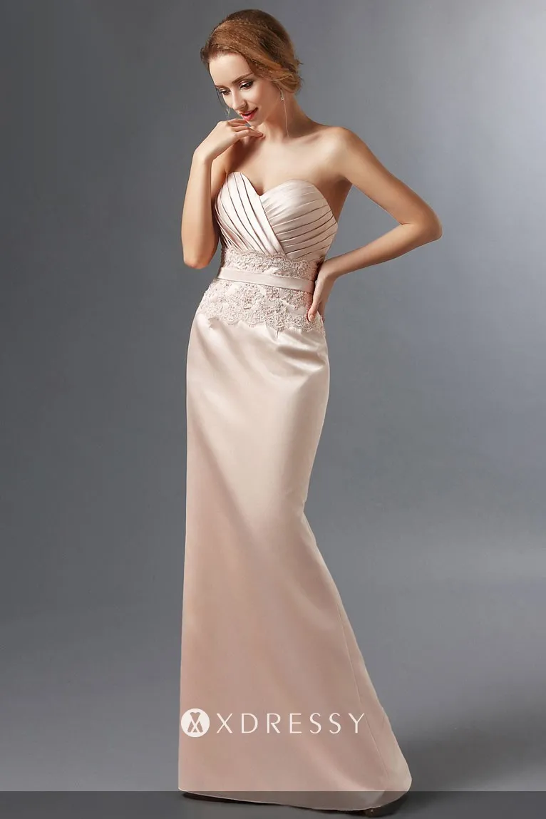 strapless sweetheart champagne satin long mother gown