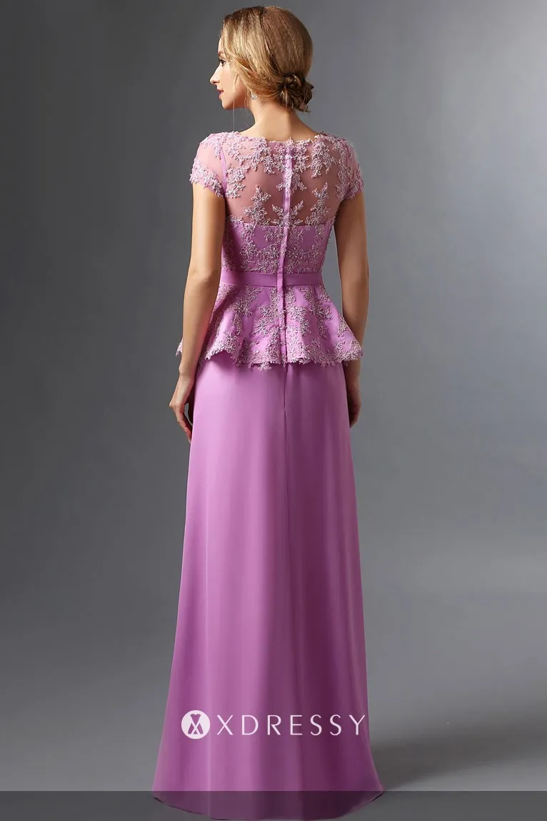 illusion back stylish peplum lilac lace appliqued mother dress illusion back stylish peplum lilac lace appliqued mother dress