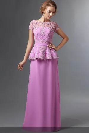 stylish peplum lilac lace appliqued mother dress